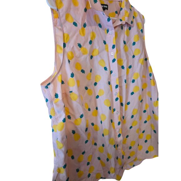 Lands End Button Front Pineapple Print Sleeveless Top 20 Womens Plus Size Pink - Picture 2 of 7